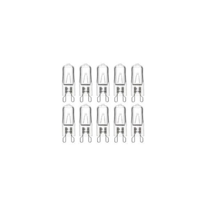 10 db G9 halogén izzó készlet, 40W, meleg fehér, 230V, 360° 2900K, 480lm, dimmelhető, üveg, 2000h