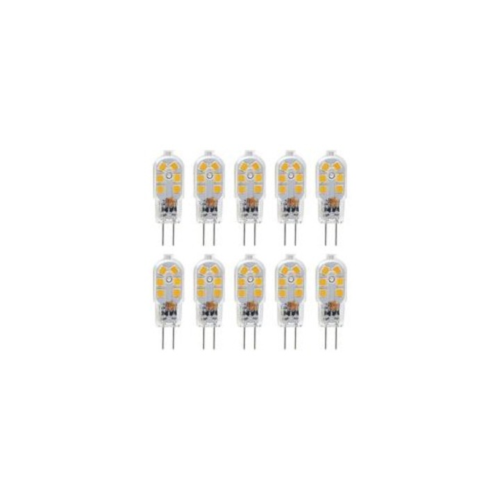 10 db G4 LED izzó készlet, 1W, meleg fehér, 3000K, 200lm, 12V, 360°