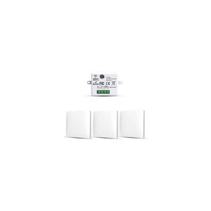 3 db RF433 vezeték nélküli kapcsoló szett, 10A, 85-240V, vevő 47,4x41,2x25,7mm