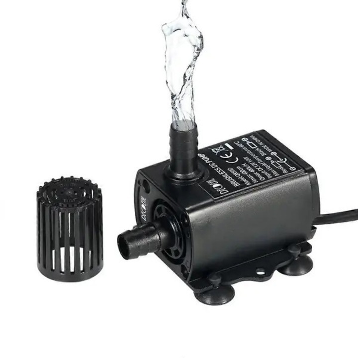 Pompa apa mini 10W 12V DC fara perii neagra 59.5x49x42mm submersibila