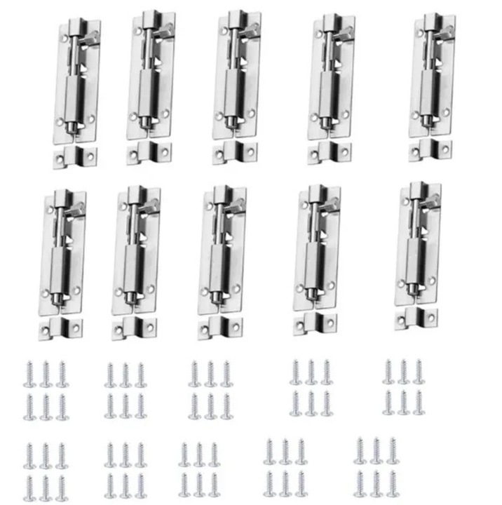 10 db rozsdamentes acél tolózár készlet, 73x26mm, ezüst