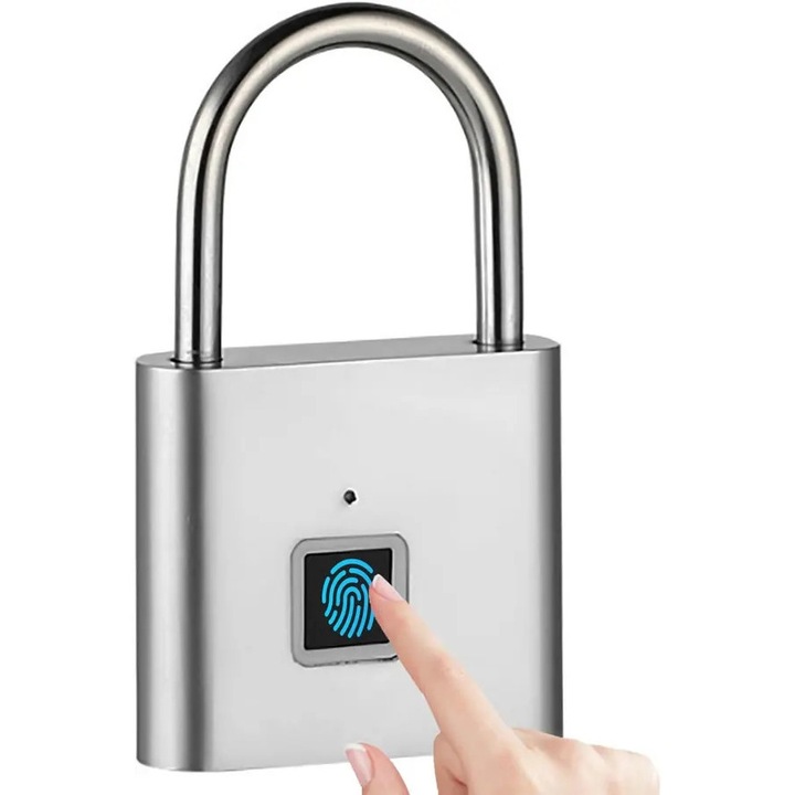 Biometrikus ujjlenyomat lakat, kulcs nélküli, ellenálló, ezüst, 0.5cm
