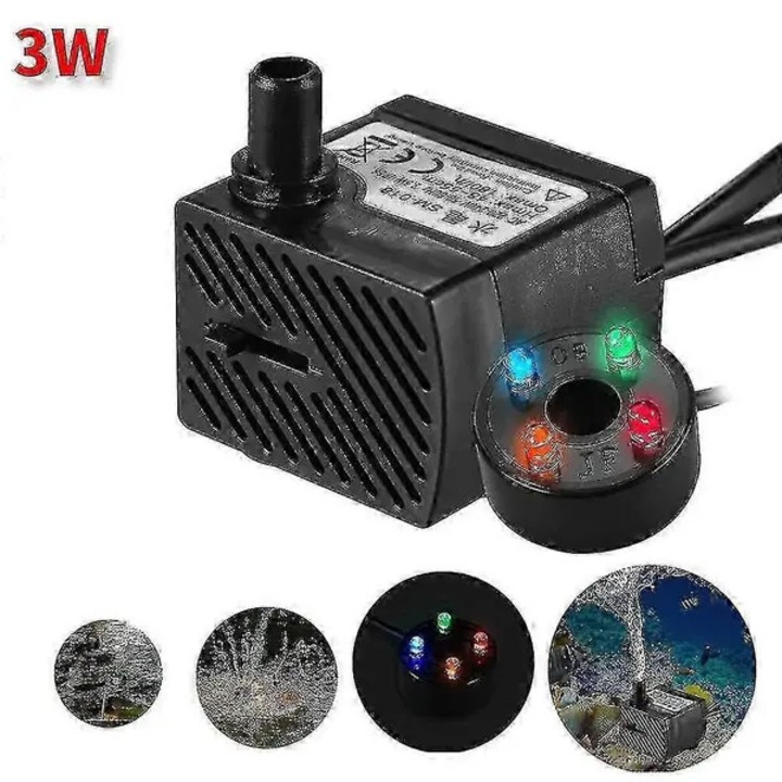 Kompakt multifunkcionális vízpumpa LED-del, fekete, 4,7x4,8x5cm, 3W, 300L/H