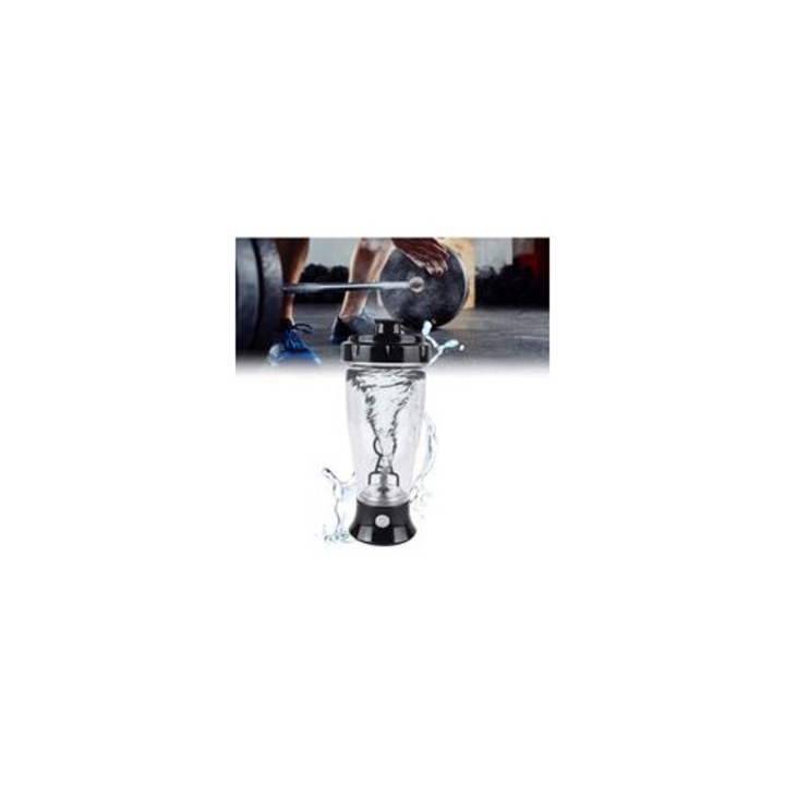 Bidon shaker electric 350ml negru rezistent la apa si durabil