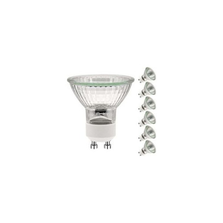 6 db GU10 halogén izzó készlet, 35W, meleg fehér 2700K, 50x53mm