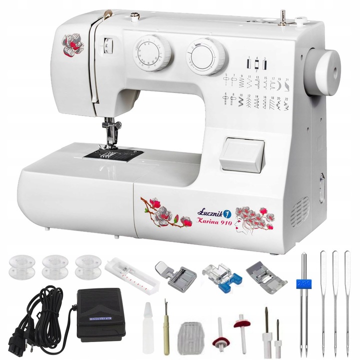 Łucznik Karina 910 varrógép, 38 öltés, dupla tű, overlock