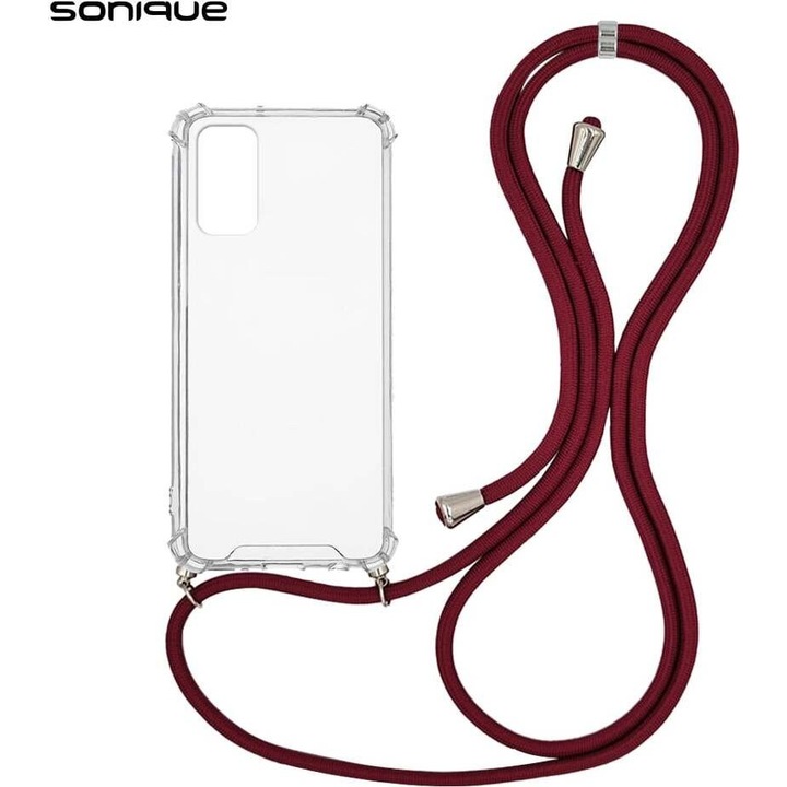 Husa telefon Sonique Armor Clear cu snur maro 13x7cm
