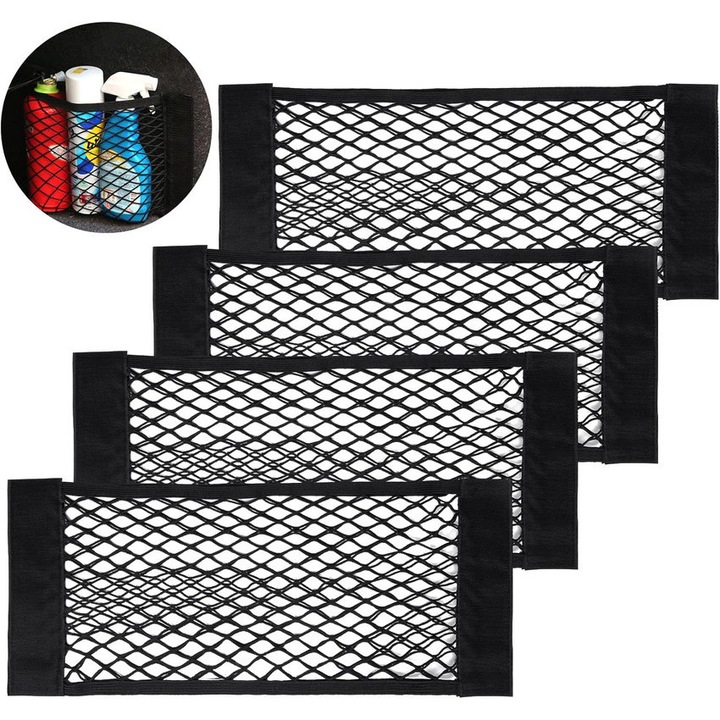 4 darab csomagtartó tároló szett, fekete, 25x30x0.25cm-25x80x0.25cm