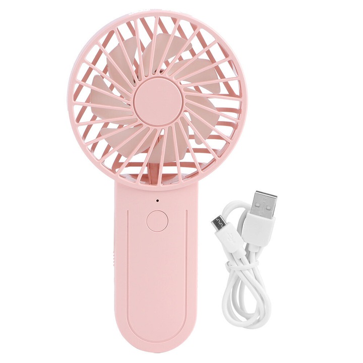 Ventilator portabil mini cu incarcare USB, carlig telescopic, roz