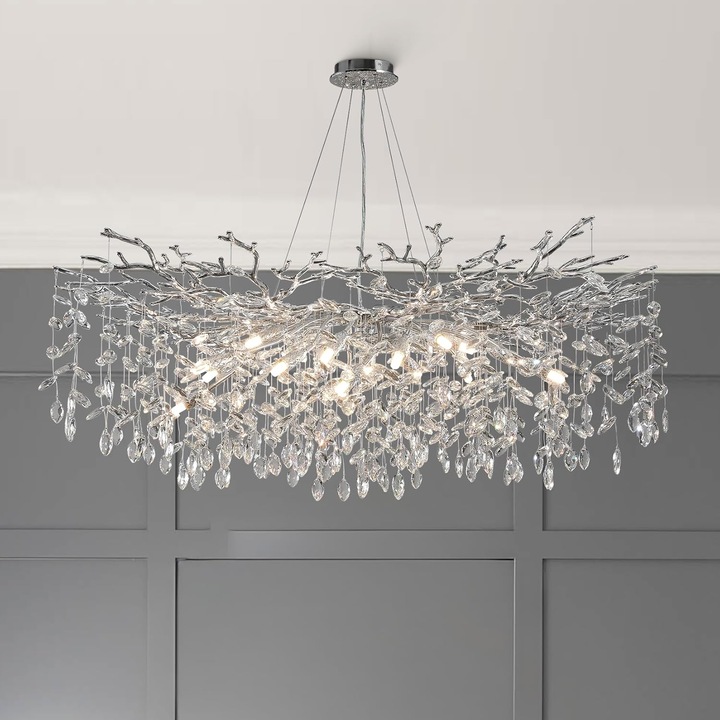 Candelabru Elegant Argintiu cu 8 Socluri E14, Diametru 60 cm, Metal si Sticla, pentru Living, Dining, Dormitor, Hol, Restaurant, Hotel, Design Modern Luxury L30/600CH