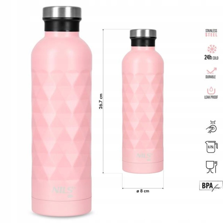 Butelie Thermal Nils Camp 750ml Roz, Inox, Racire 24h