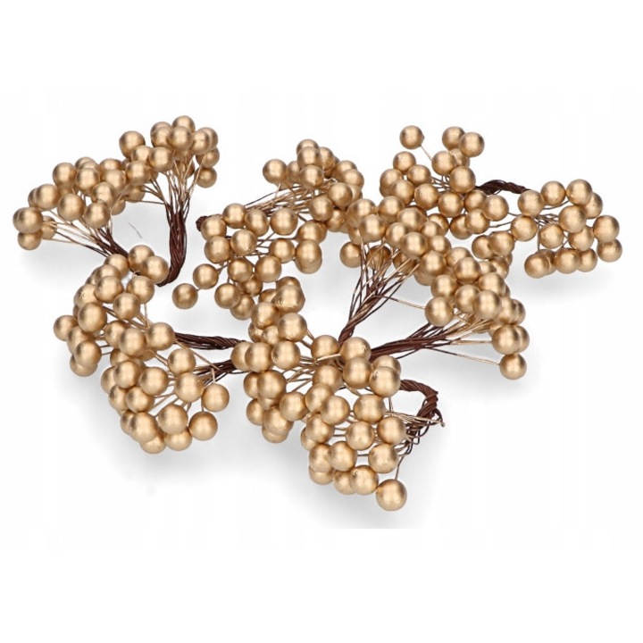 Jarzębina Decorativa Aurie 12mm, 240 Bile, Ramura Artificiala Craciun
