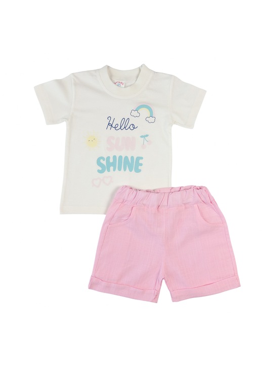 Compleu Vara 2 Piese Fetite, Imprimeu Sunshine, Alb/Roz 10878