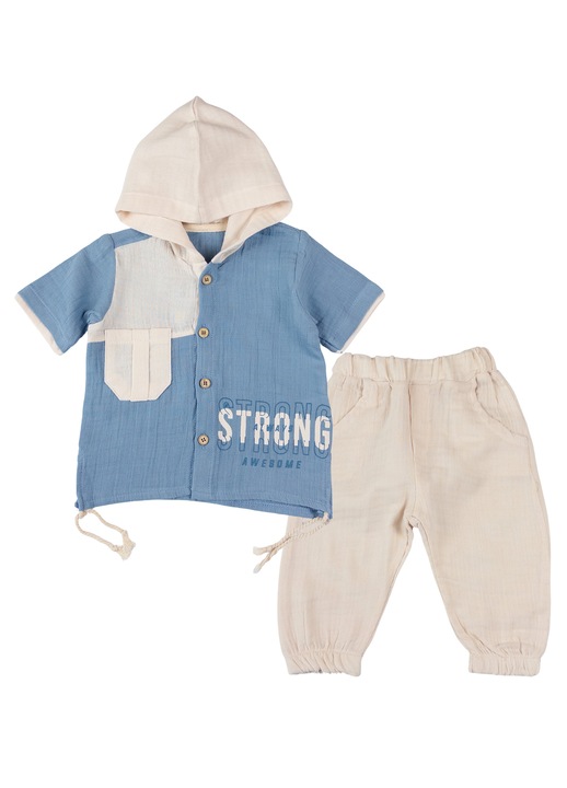 Compleu Casual Baietei, Bluza cu Gluga si Pantaloni Lejeri, Bumbac Texturat 10714