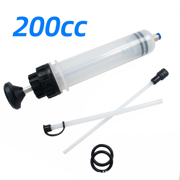 Seringa de extractie ulei E44-36-A148-e-1649, manuala cu piston si garnituri EPDM, transparenta, 200 ml