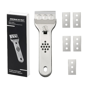 Racleta pentru plite ceramice si cu inductie E44-36-A148-e-1880, din otel inoxidabil, cu 11 lame inlocuibile, argintiu
