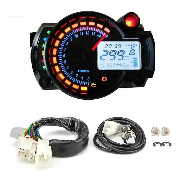 Univerzális LCD digitális motorkerékpár sebességmérő, 7 szín, fém-műanyag, 299km/h