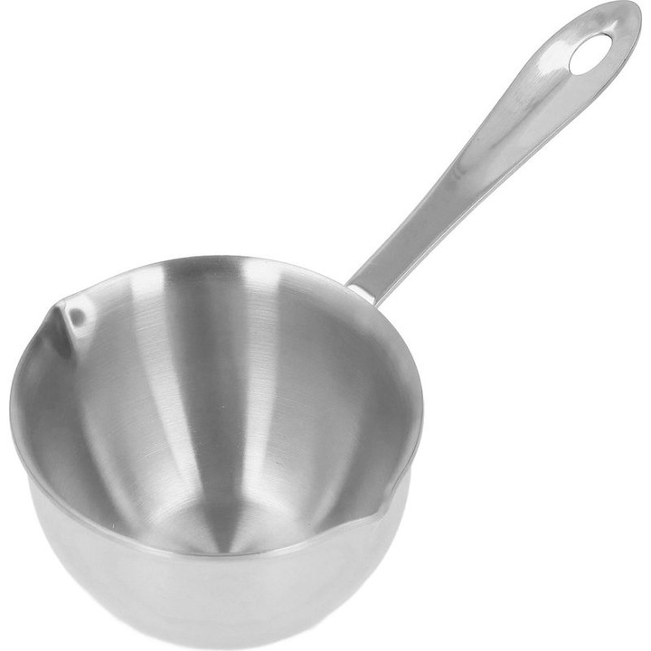 Rozsdamentes acél edény 304, 200ml űrtartalom, dupla öntőnyílás, ezüst, 6x10.5cm