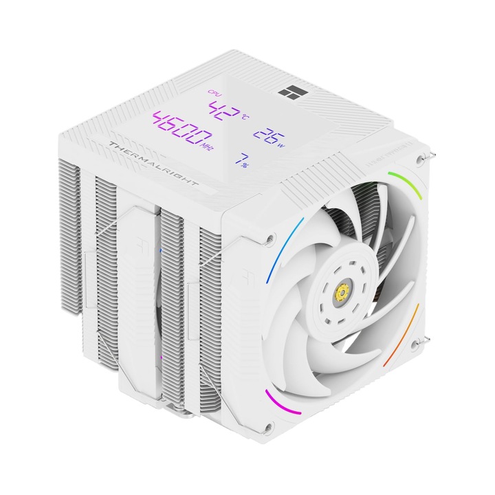 Thermalright Phantom Spirit 120 Digital SNOW CPU léghűtő, CPU hűtés 7 hőcsővel, Kéttornyos hűtés, Támogatás AM4/AM5/Intel lga1700/115X/1200/1851-hez, Mágneses vonzás - Digitális kijelzős felső burkolat