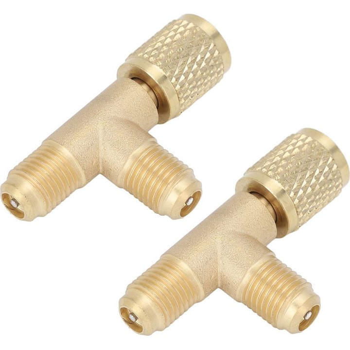2 db T-adapter készlet sárgaréz szeleppel, 1/4" SAE hűtőközegekhez, ellenálló, 112g