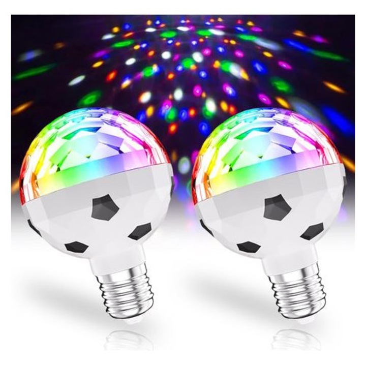 Bec LED disco rotativ 6W, RGB, E27, 8x11cm, szett 2 darab