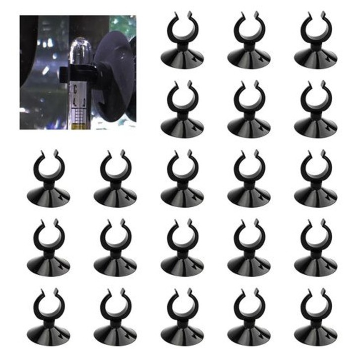 Set 25 ventuze pentru acvariu, negru, 30x20mm, cu clipsuri pentru tuburi