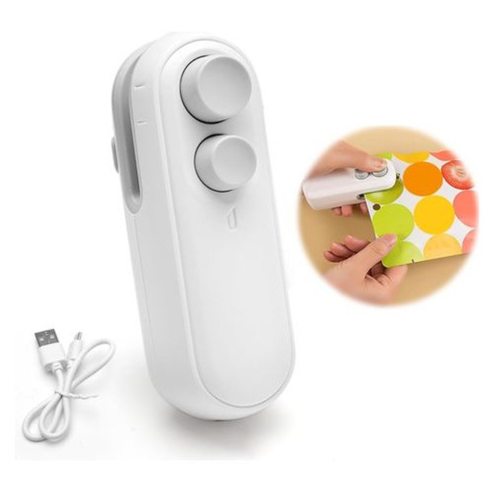 Mini sigilant saci 2 in 1, plastic, 9.5x3.5x4.1cm, incarcare USB, magnetic