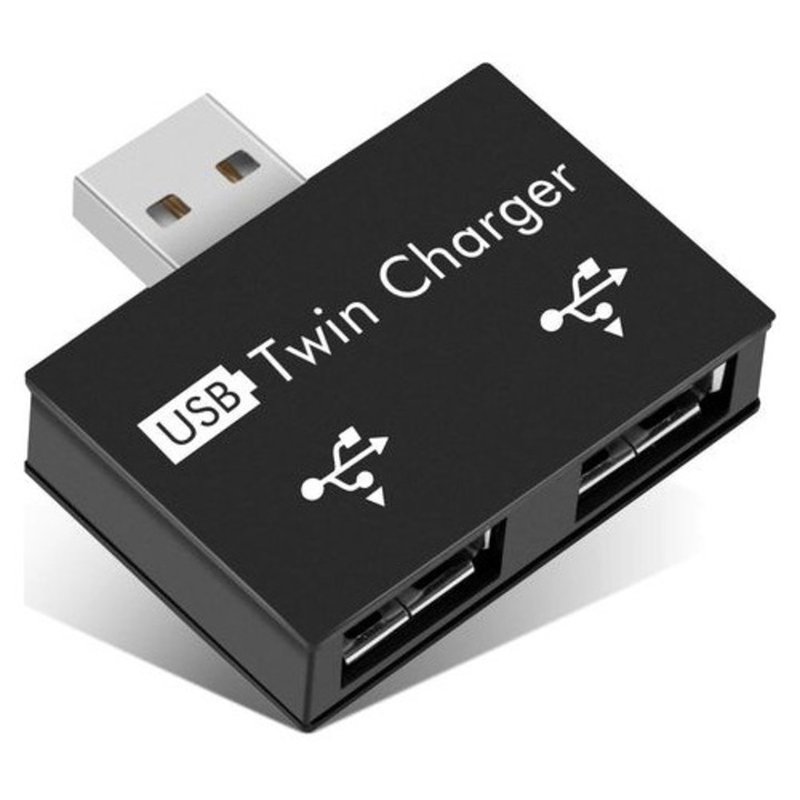 USB elosztó 2 portos fekete 10x3x2cm kompakt hordozható