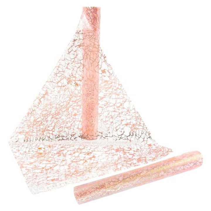 Organza asztalterítő, 28x1000cm, rózsaarany, rugalmas, foltálló