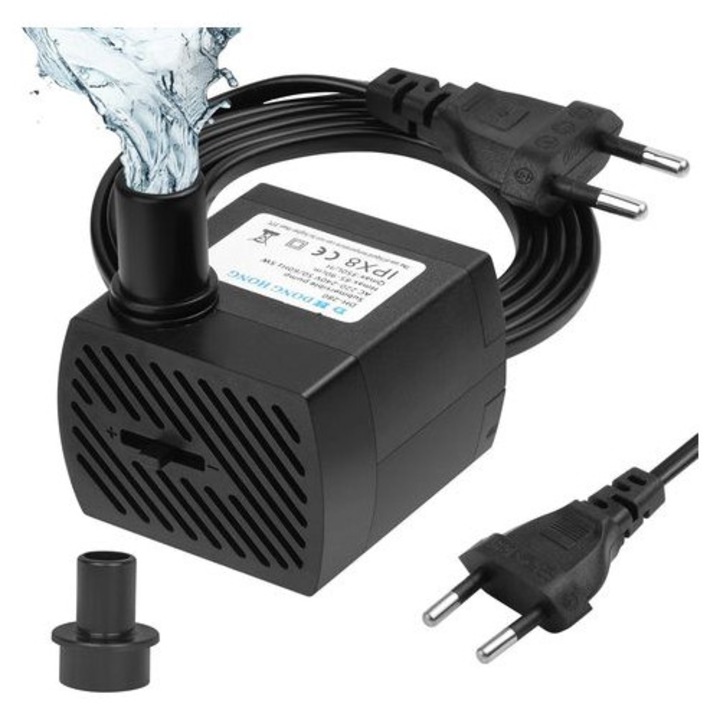 Merülő vízpumpa, 350L/h, 5W, csendes, állítható, 2 fúvóka, fekete