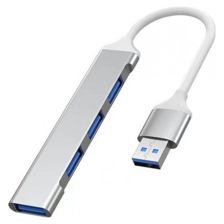 USB 3.0 elosztó, 4 portos, USB-C adapter, 5Gbps átvitel, 9.6x1.6x0.74cm, fekete