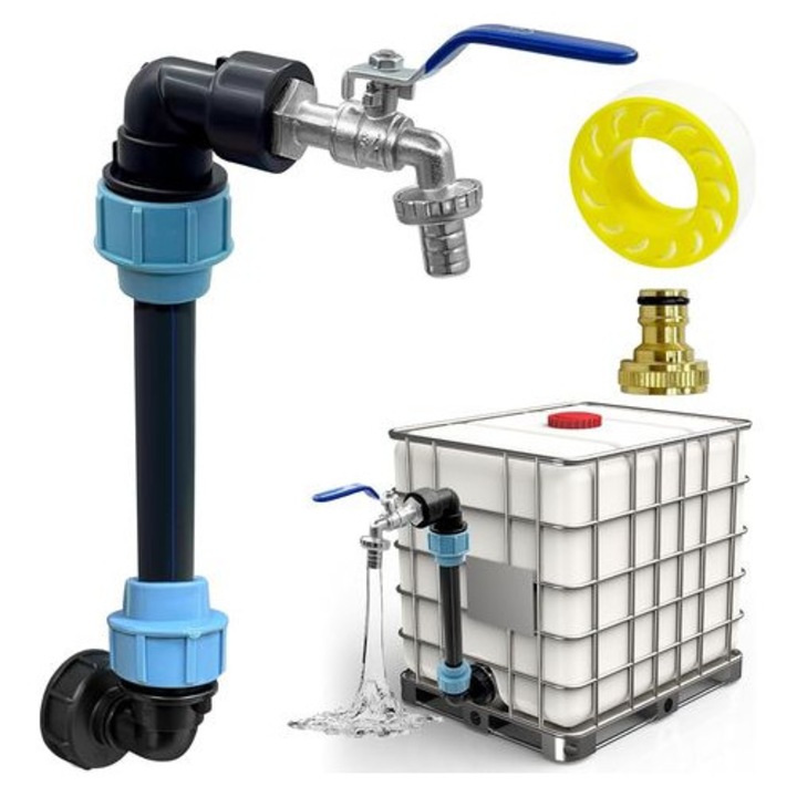Hattyúnyakú csap IBC 1000L tartályhoz, sárgaréz, 3/4 hüvelyk, szerelőkészlet