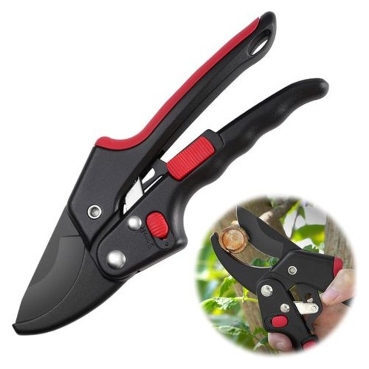 Kerti racsnis metszőolló, SK5 acél, teflon, ergonomikus, 2 darab
