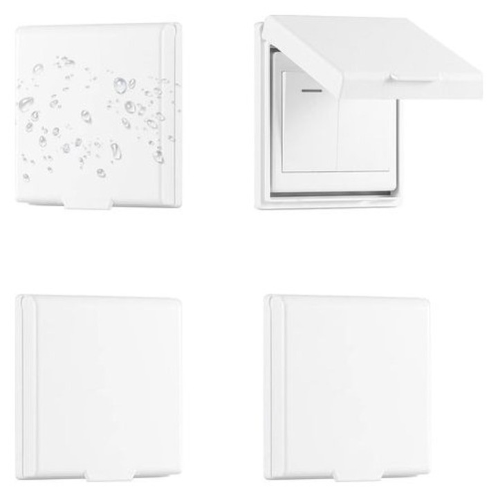 Capac protector pentru priza tip 86 MIGJJ-081103714, set 4, autoadeziv, reversibil, rezistent la apa, alb, 10 x 11.3 x 2 cm