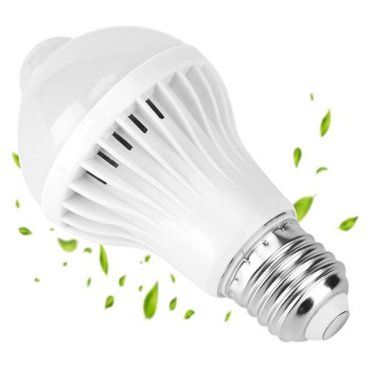 Bec LED 5W PIR mozgásérzékelővel E27 hideg fehér 10x6cm