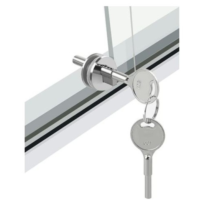 Serrura üveg tolóajtó zár, krómozott cink, 16mm, 3-6mm, kulcsokkal