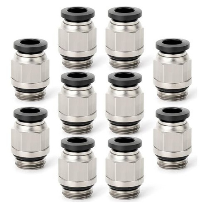 Készlet 10 egyenes gyorscsatlakozó 6mm külső BSP 1/8 hüvelyk menet tömítéssel