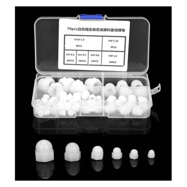 Set piulite orb hexagonale nylon, 70 buc, negru, M3-M10