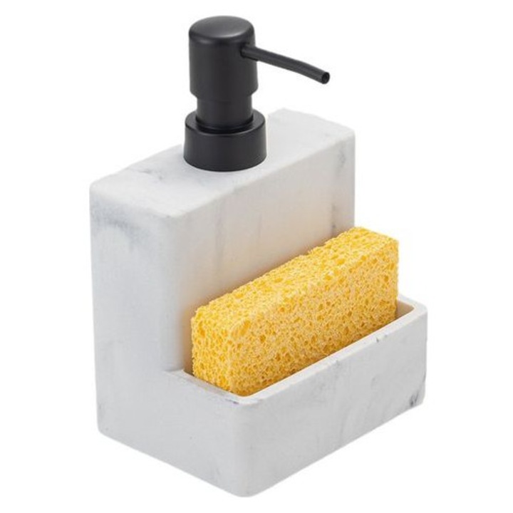 Szappanadagoló és szivacstartó, modern design, halványfekete márvány, 2 az 1-ben, 15x10x8cm