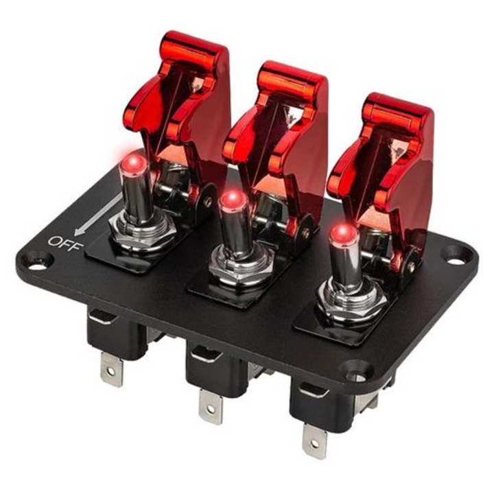 Set 3 comutatoare basculante rosii 12V 20A pentru auto cu oprire rapida