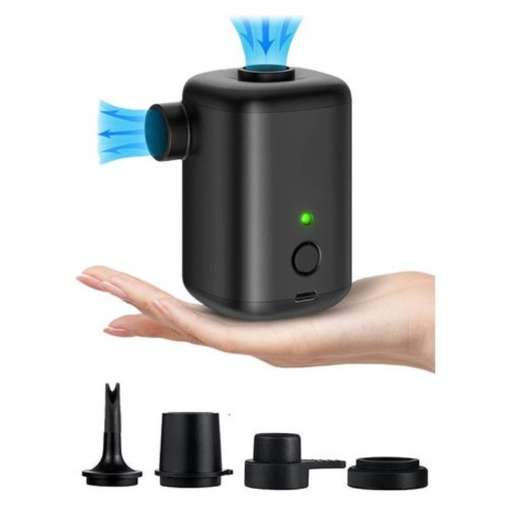 Hordozható elektromos légszivattyú 4000mAh, 4 fúvóka, 5,5x6,3x8,2cm, 145g