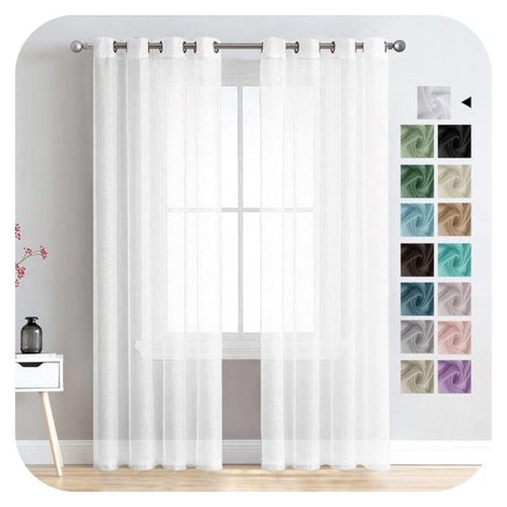 Fehér voile függöny szett 132x240cm félig átlátszó len hatású