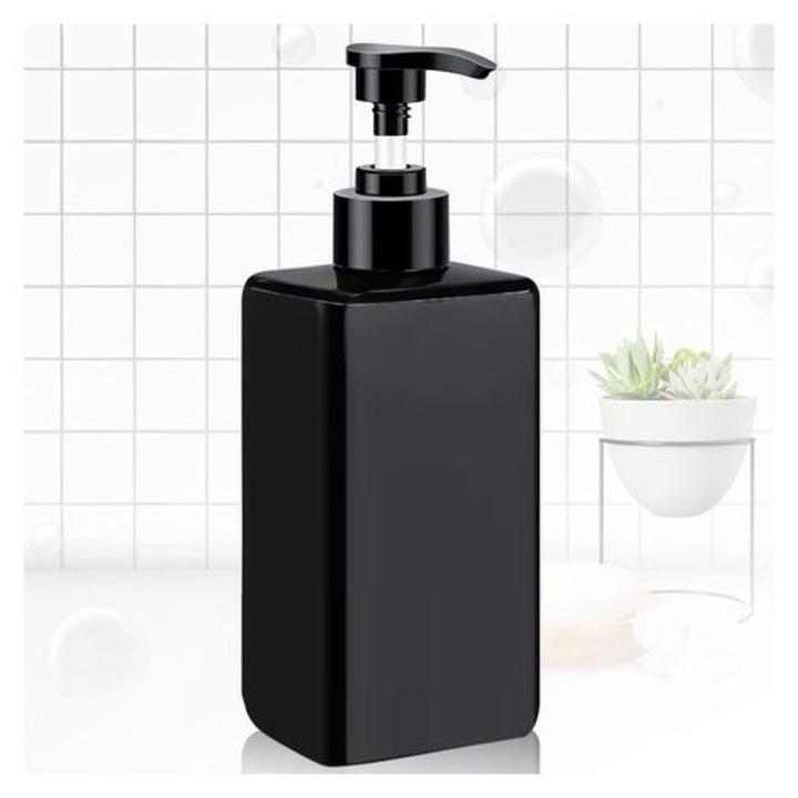 Fekete szappanadagoló 450ml, újratölthető, hordozható, fekete 19x7cm