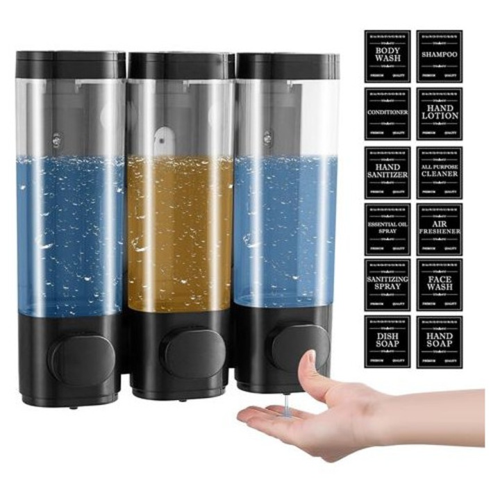 Folyékony szappan adagoló 3 rekeszes 300ml fekete-fehér 21,5x21x7cm szett