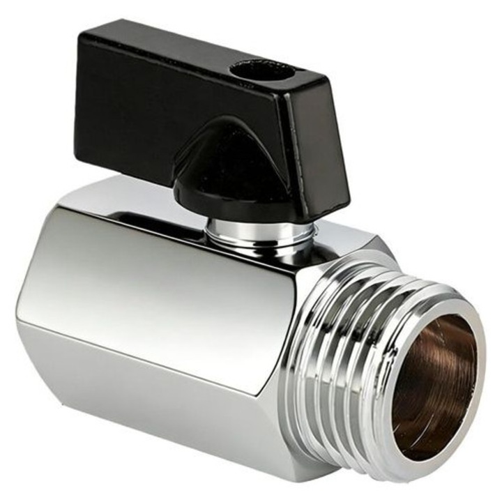 Mini golyóscsap, krómozott sárgaréz, G1/2" belső-külső menetes