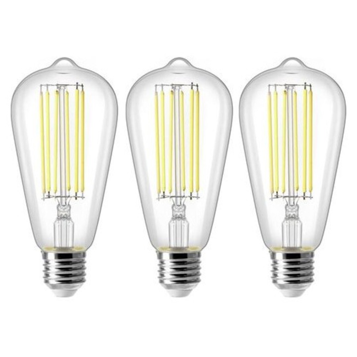 3 db E27 ST64 LED izzó készlet, vintage, hideg fehér 6500K, 8W, 800lm, nem szabályozható