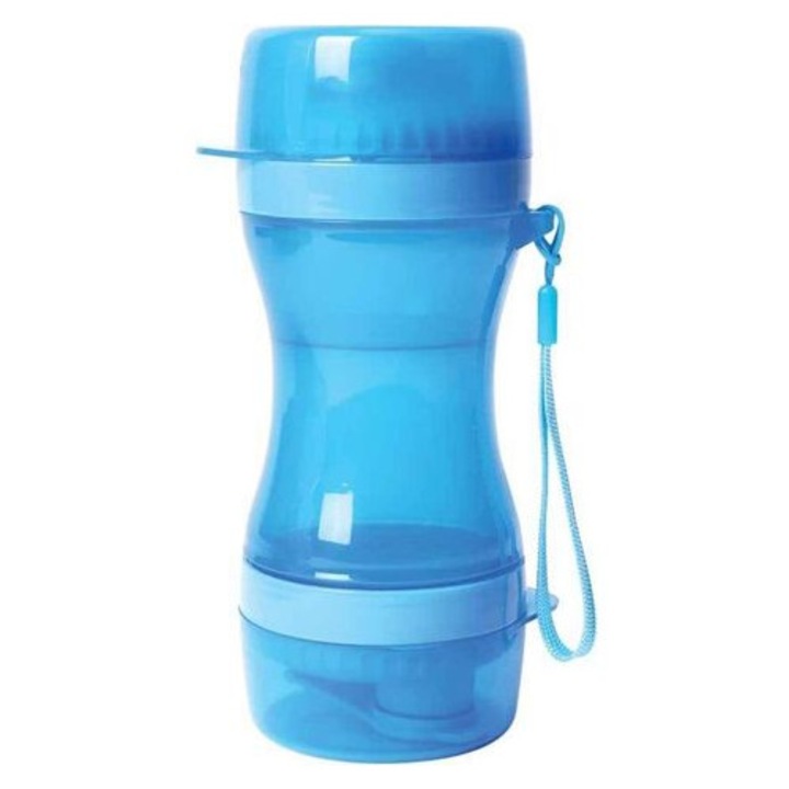 Bol 2 in 1 pentru caini si pisici, 610ml, albastru, 8.5x23cm