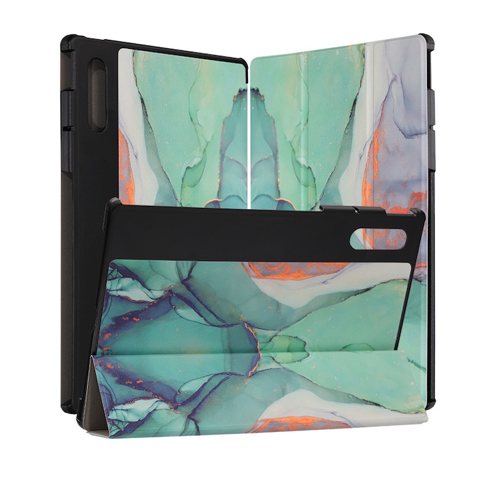 Husa pentru Lenovo Yoga Tab Plus 12.7 Comari® EliteCover, protectie 360°, piele ecologica, bumper rigid, stand tri-fold, Verde