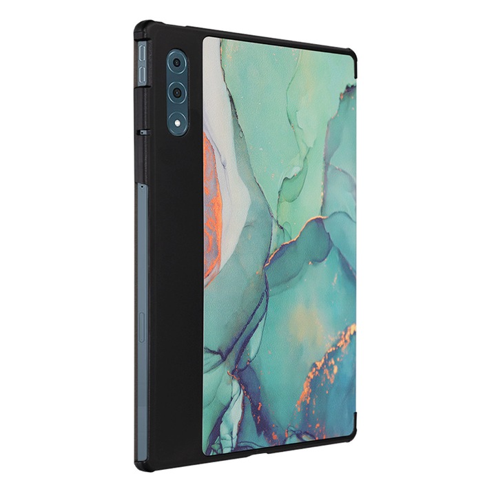 Husa tableta din piele pentru Lenovo Yoga Tab Plus 12.7, Protectie Completa, Marble design, Verde