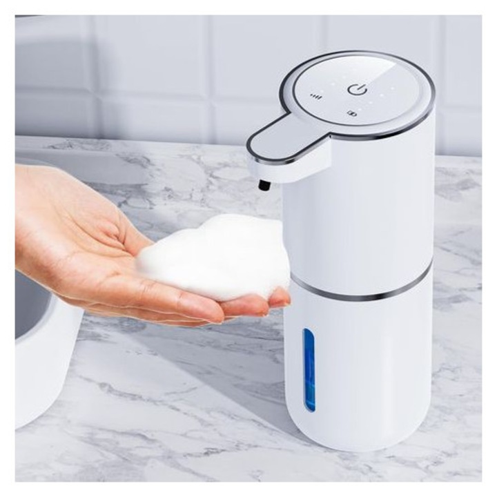 Automata szappanadagoló 380ml érintésmentes, USB-ről tölthető, fehér, falra/asztalra szerelhető